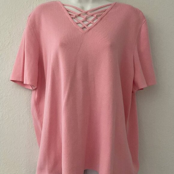PINK CRISS CROSS TOP PLUS 2X - Picture 1 of 10